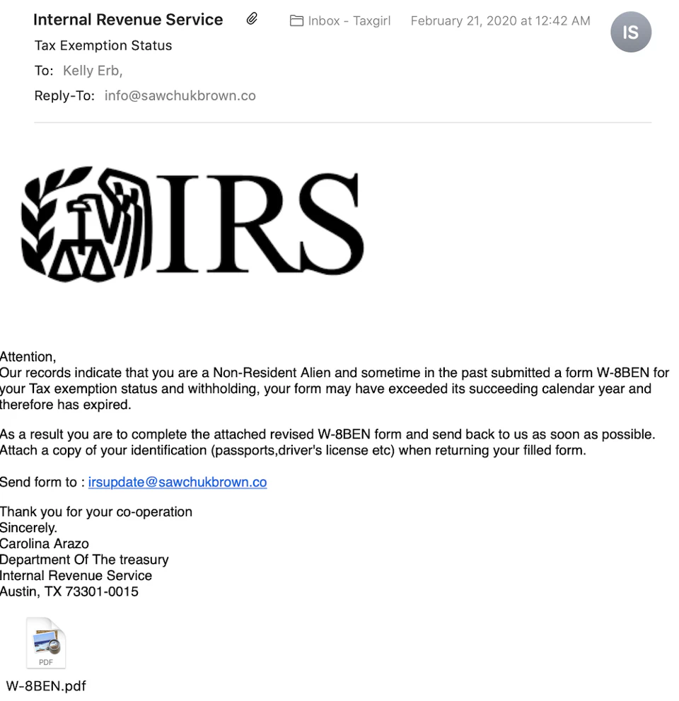 IRS scams sample image