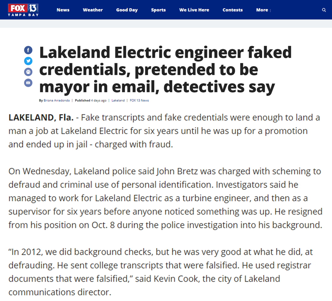 How a fake engineer fooled Lakeland Electric...