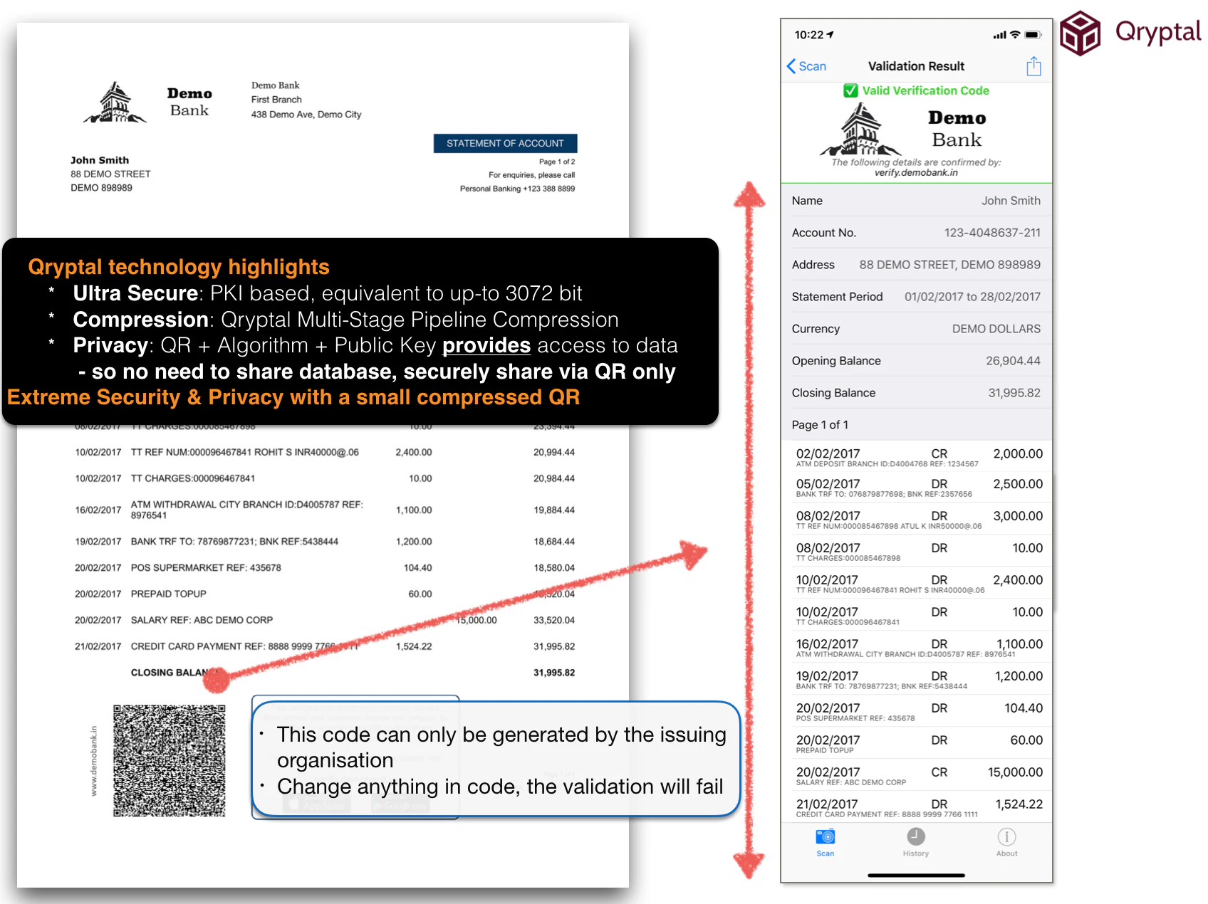 bank statement with Secure QR code