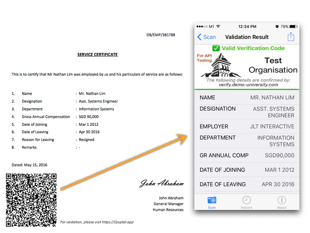 Secure QR code embedded payslip